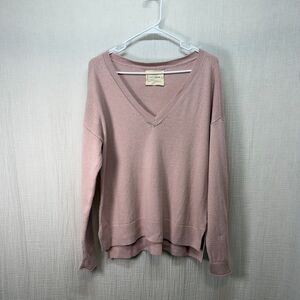 Lucky Brand Sweater Cashmere Blend Women's Sz S Pink  V Neck Pullover Minimalist